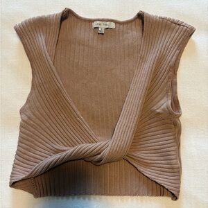 Tan Twist Tie Sweater Crop Top